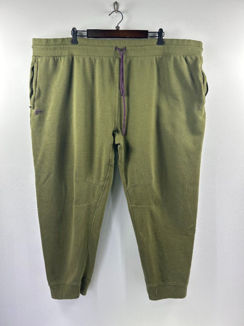 Fabletics Olive Green Fleece Joggers with Purple Drawstring 4X